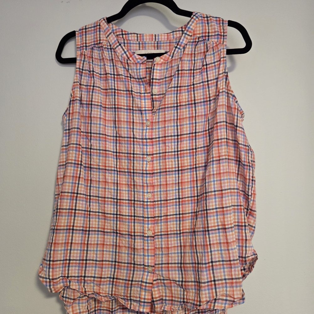 LOFT Multicolor Plaid Sleeveless Blouse